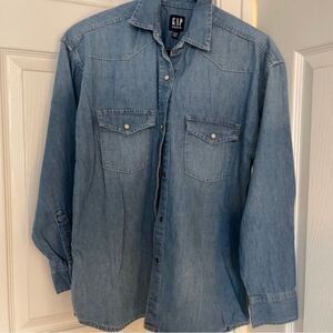 Denim button down shirt with snap buttons
